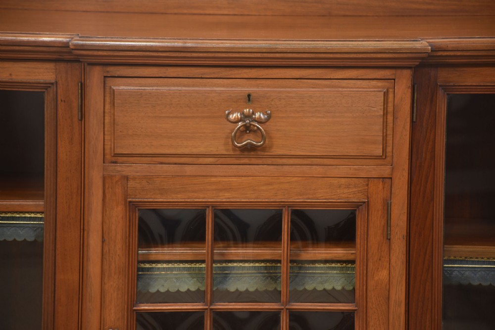 Large walnut breakfront low bookcase View XI