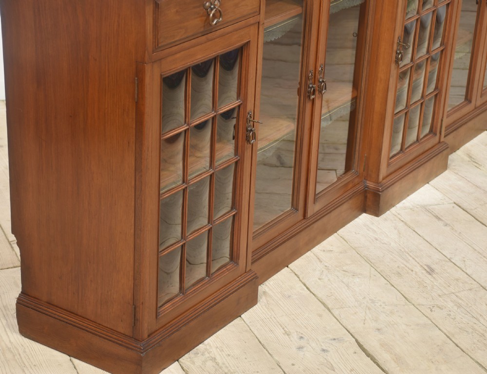 Large walnut breakfront low bookcase View XIII