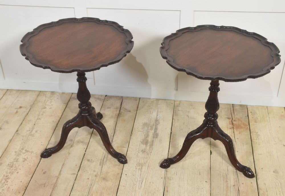 Pair of George III-Style Carved Mahogany Tripod Tables
