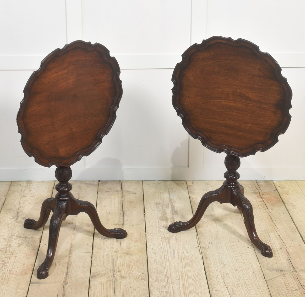 Pair of George III-Style Carved Mahogany Tripod Tables View IV