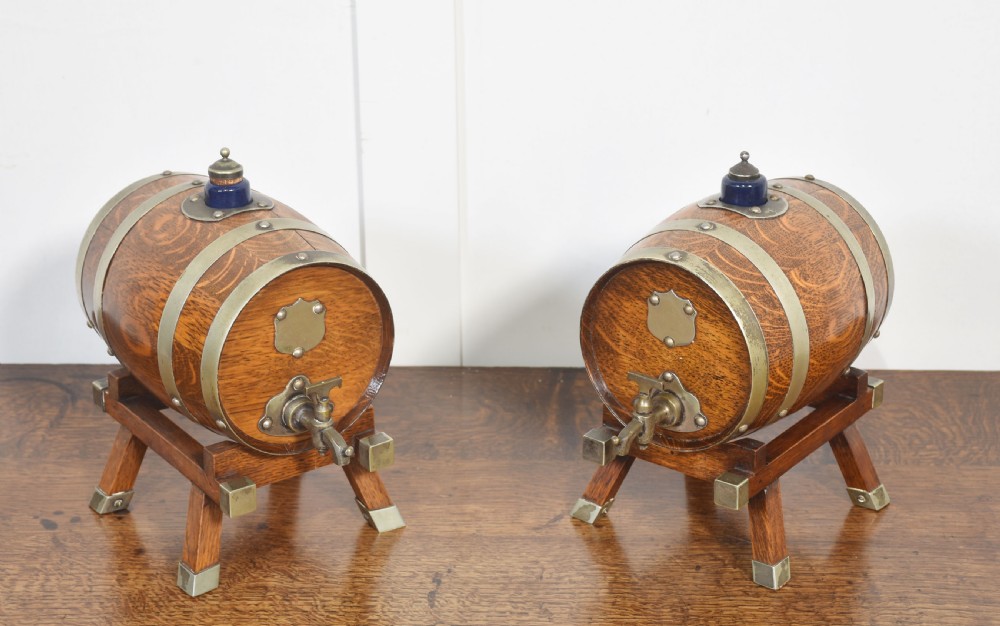 Pair of brass bound spirit barrels View II