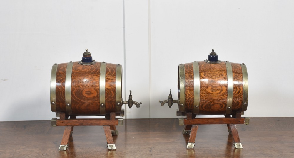 Pair of brass bound spirit barrels View III