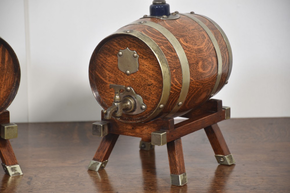 Pair of brass bound spirit barrels View V