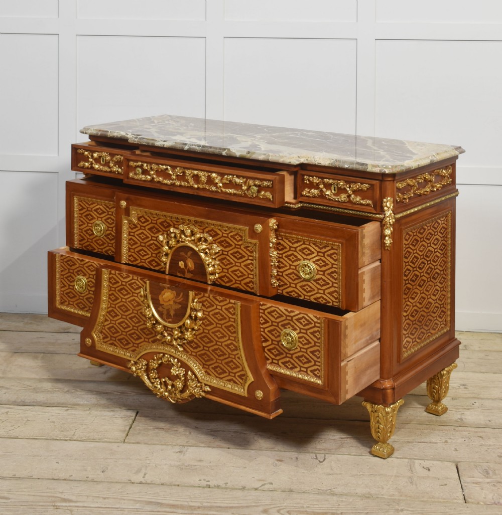 Italian inlaid and parcel gilt mahogany breakfront commode View XI
