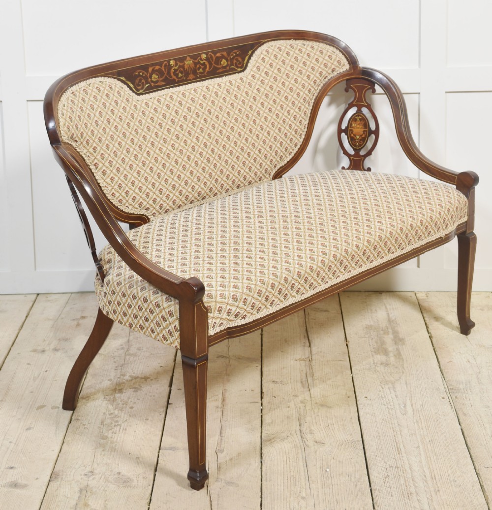 Marquetry Inlaid mahogany settee