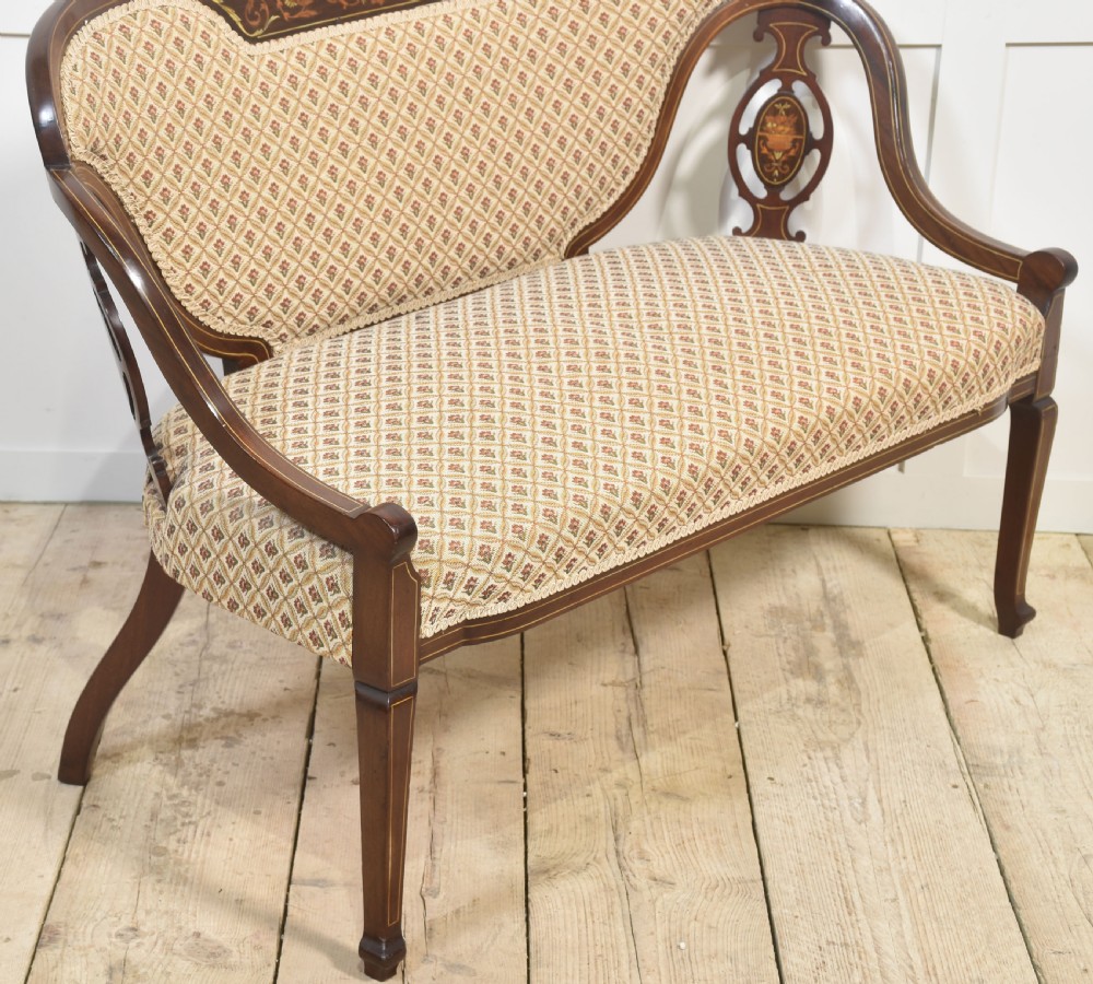 Marquetry Inlaid mahogany settee View VI