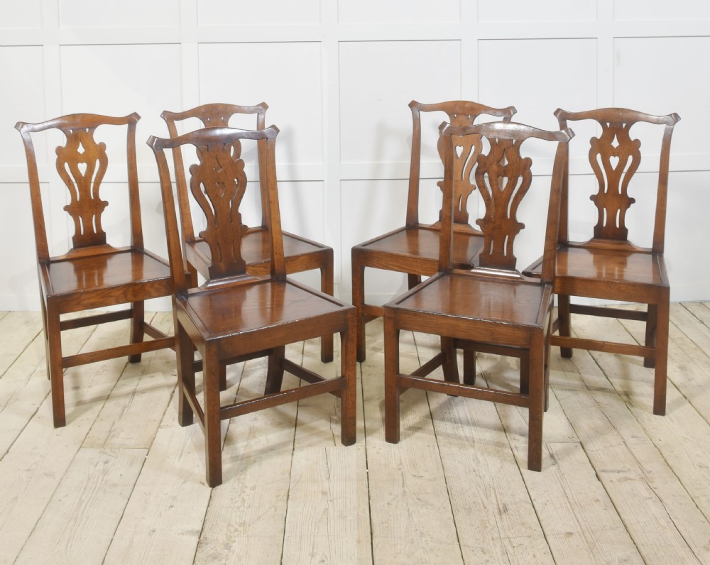 Set of six oak dining chairs