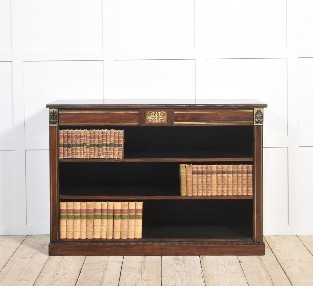 Regency rosewood brass inlaid open bookcase