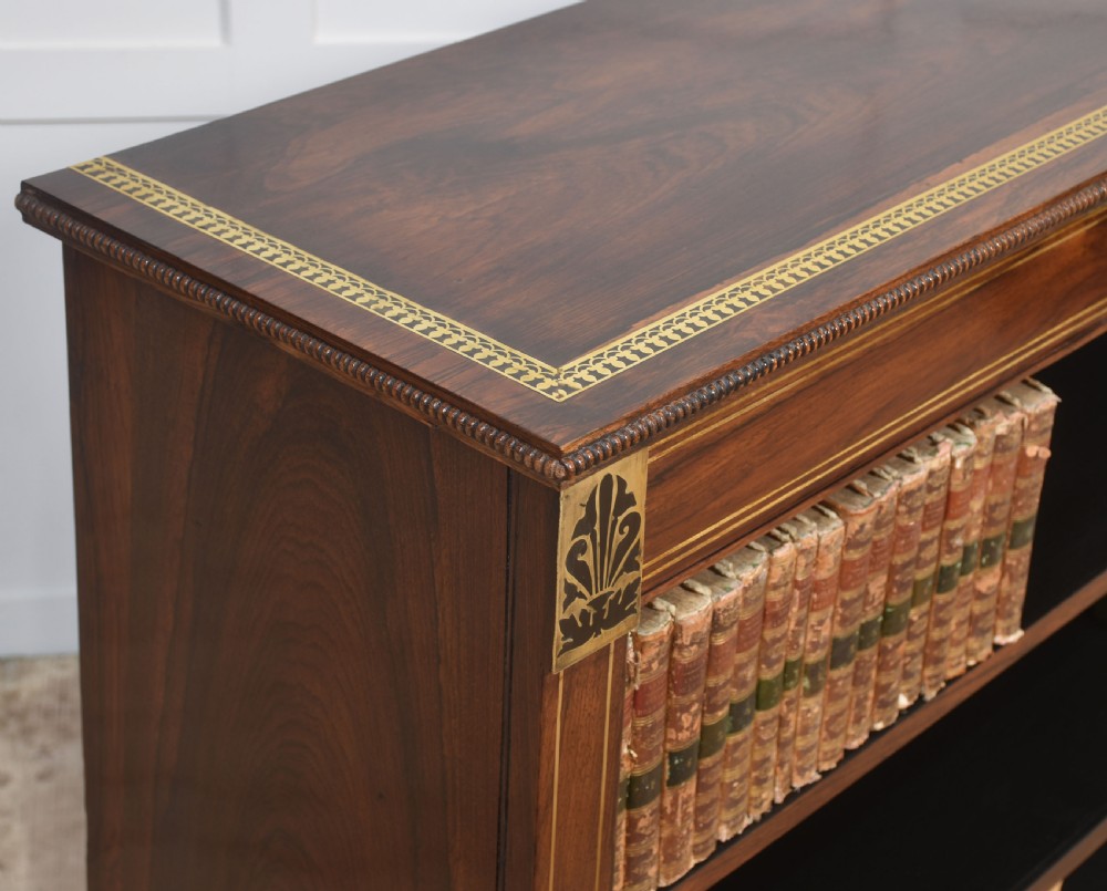 Regency rosewood brass inlaid open bookcase View II