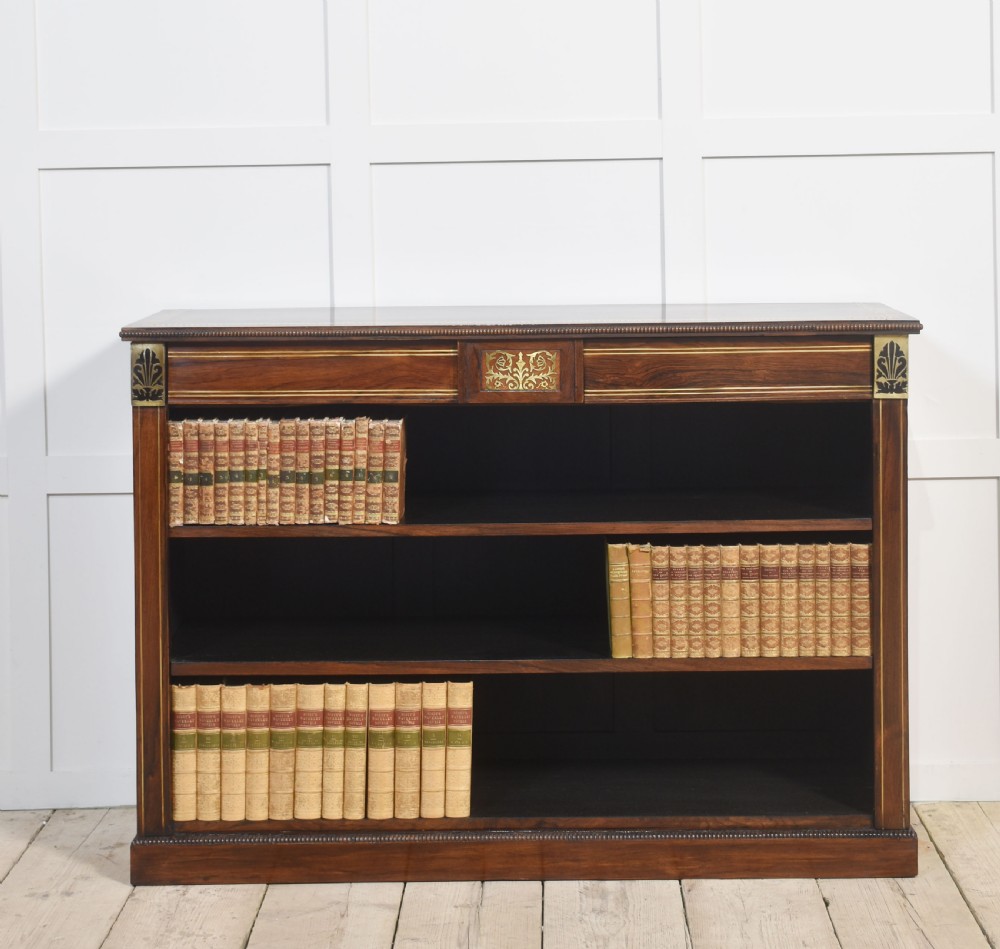 Regency rosewood brass inlaid open bookcase View VI
