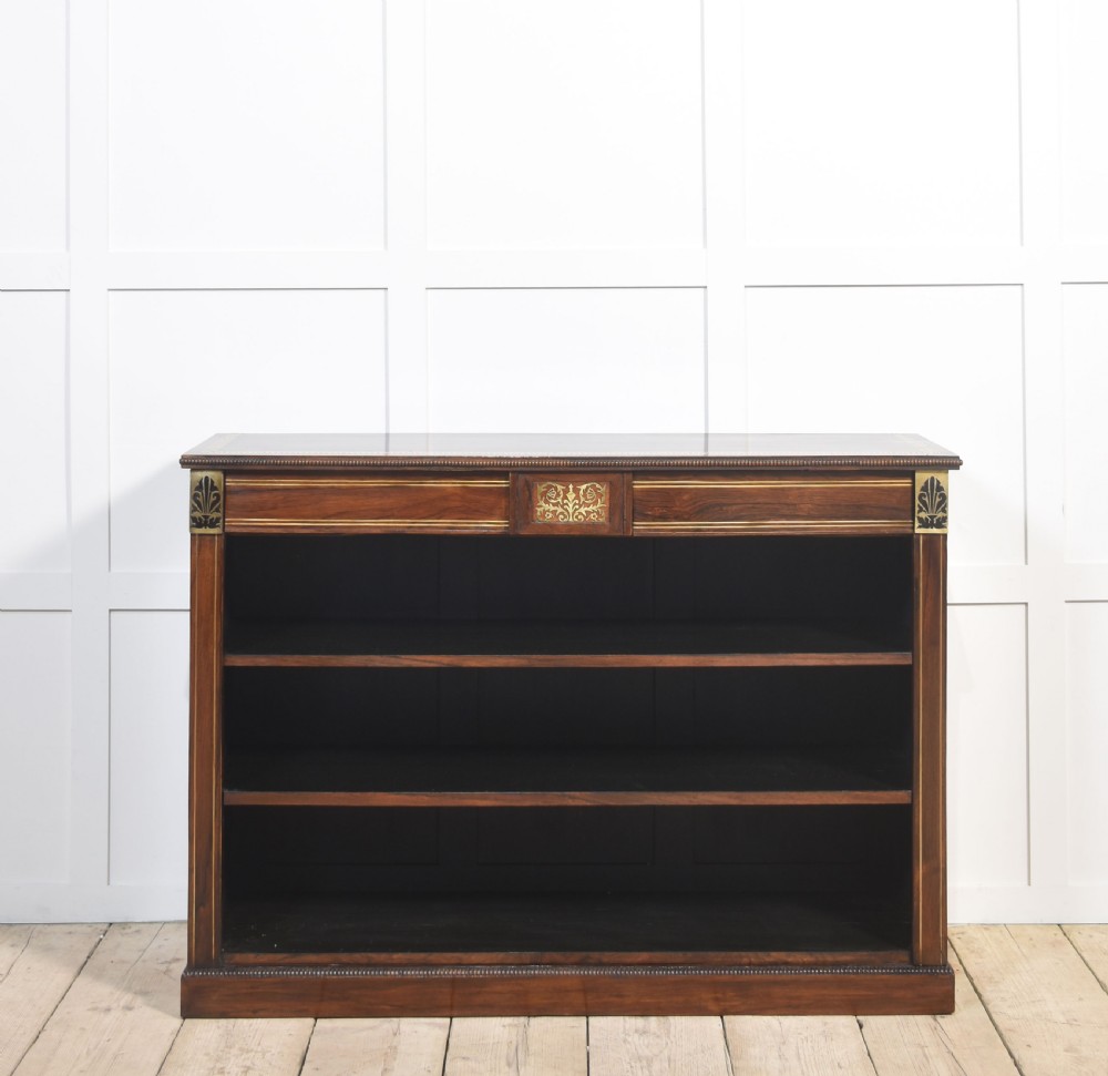 Regency rosewood brass inlaid open bookcase View IX