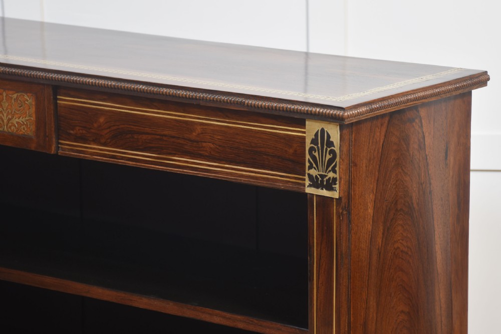 Regency rosewood brass inlaid open bookcase View XII