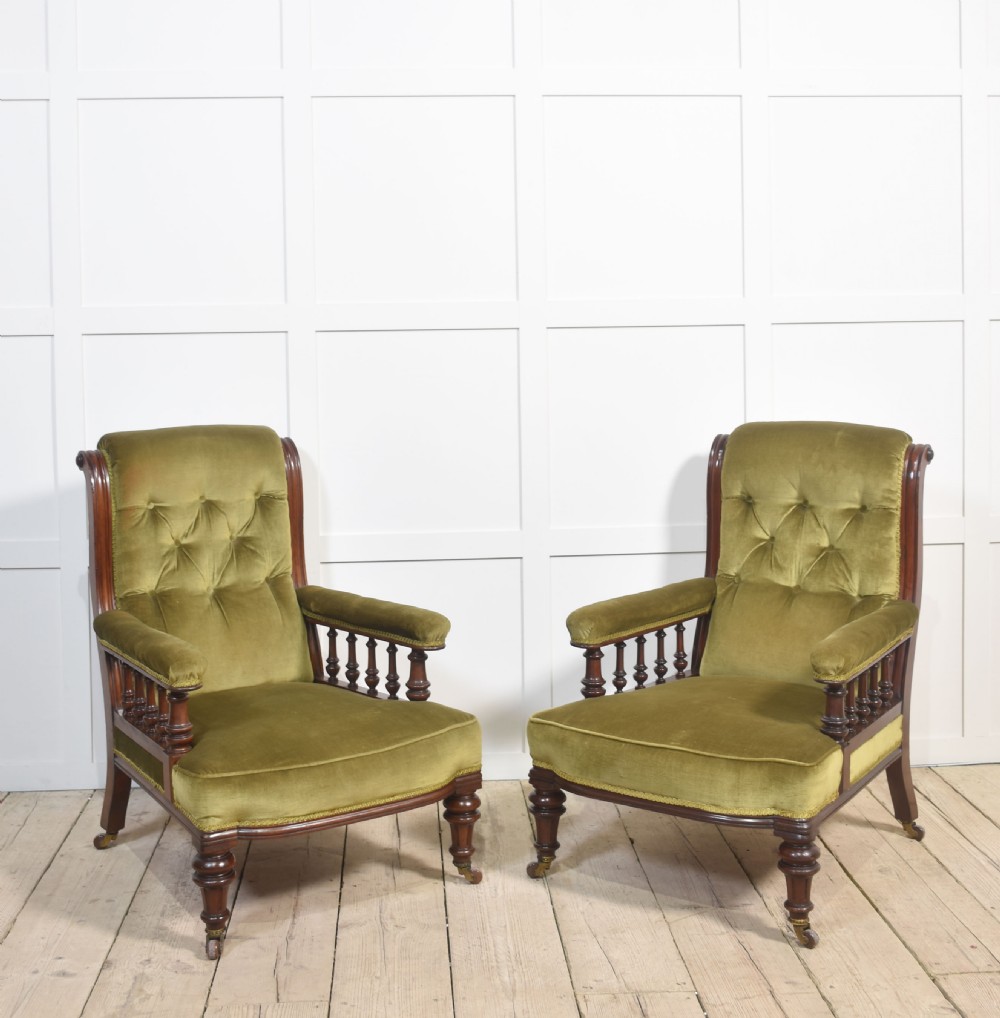 Pair of mahogany framed library chairs
