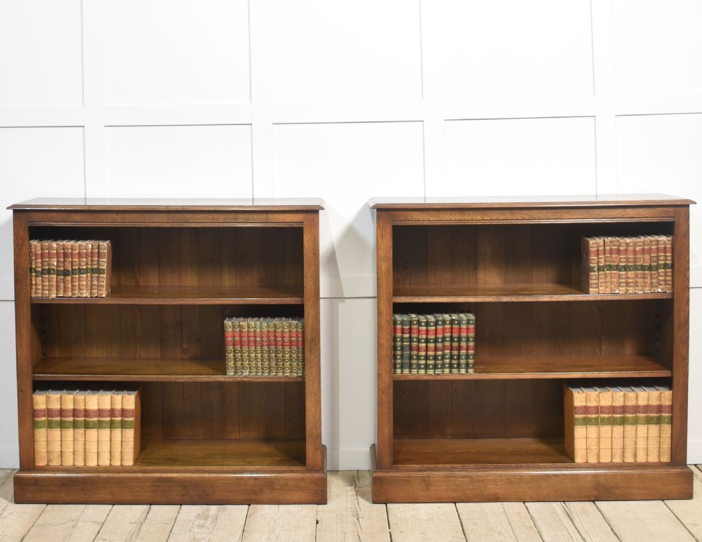 Pair of oak open bookcases