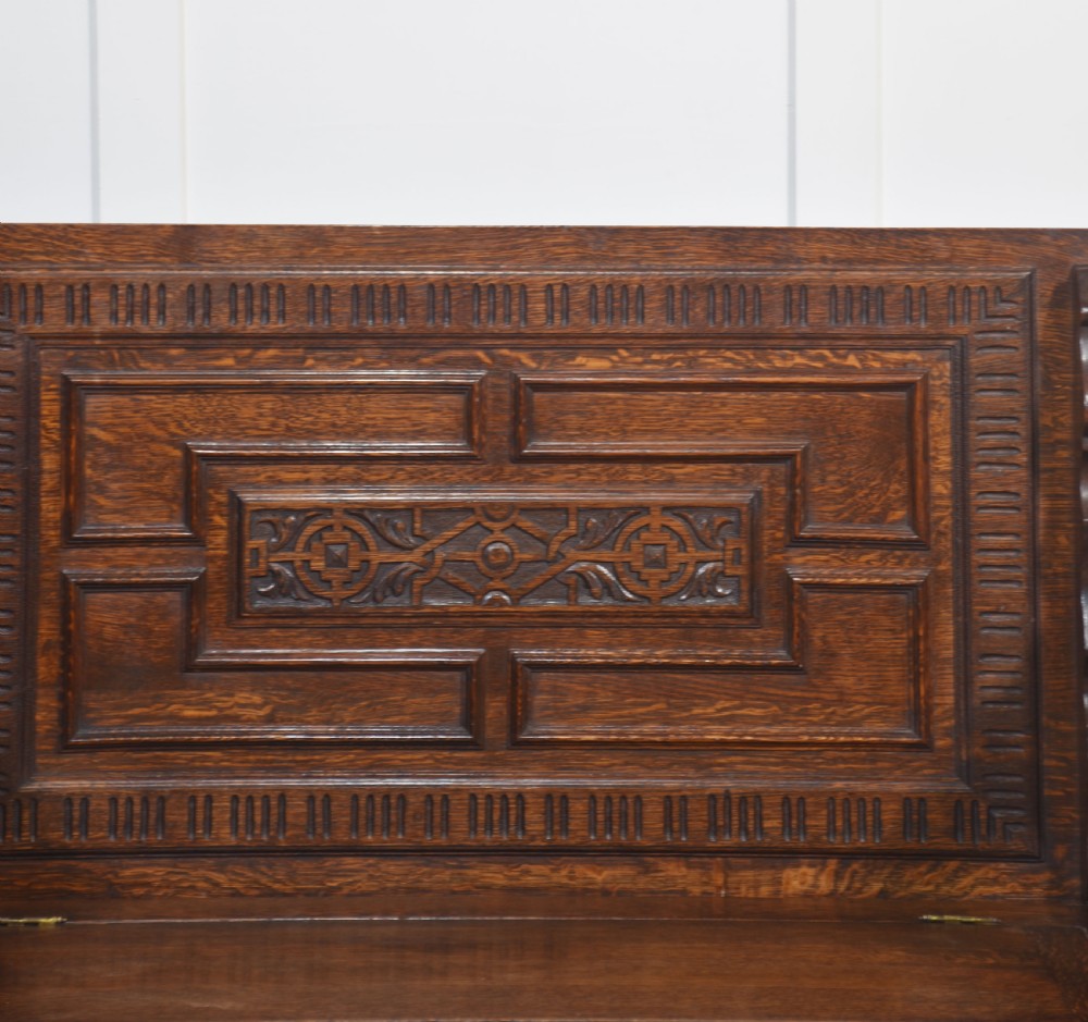 Carved oak monk’s bench View II