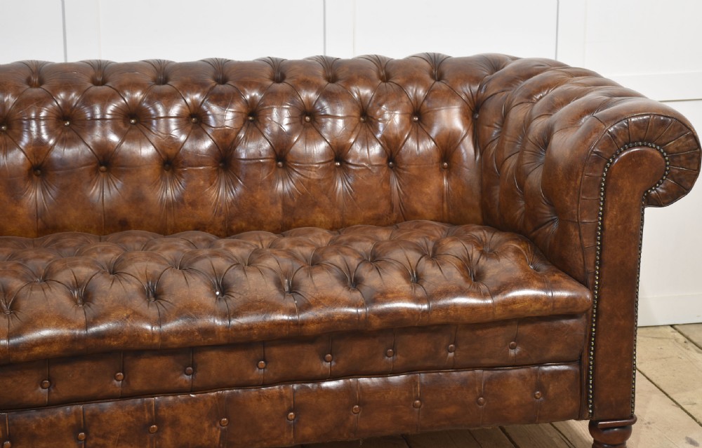 Brown leather deep buttoned chesterfield View II