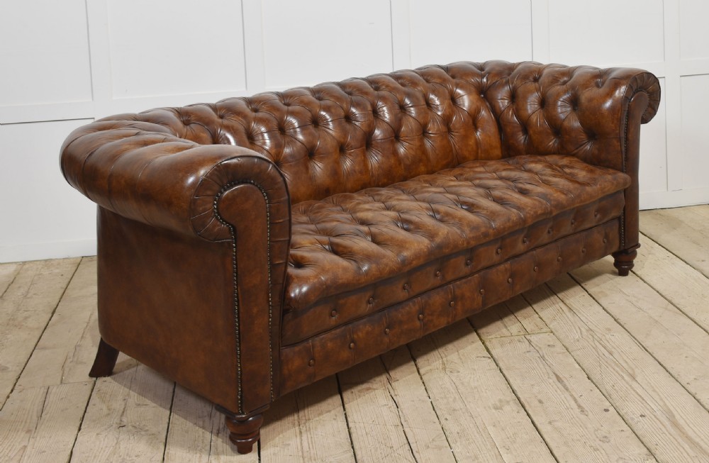 Brown leather deep buttoned chesterfield View XI
