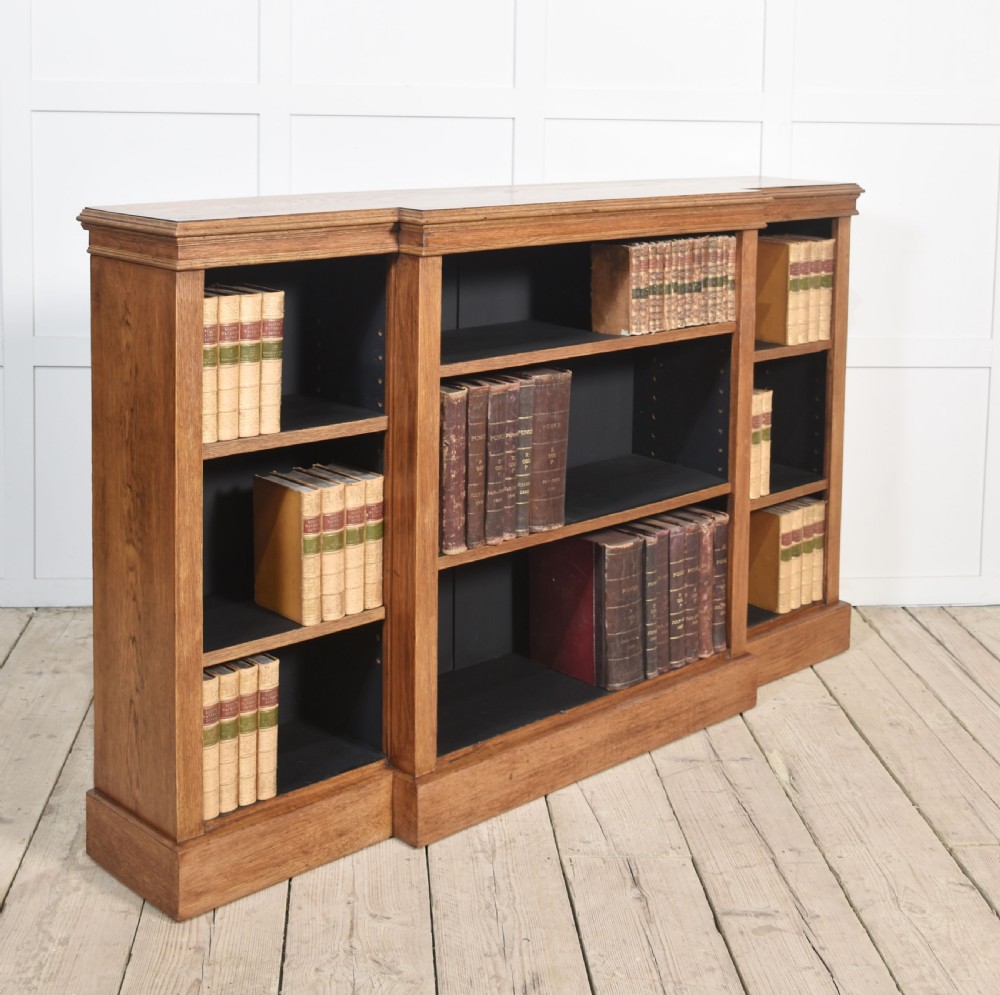 Oak breakfront open bookcase View VI