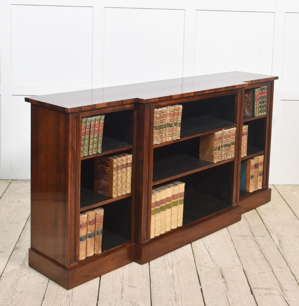 19th Century Rosewood dwarf breakfront open bookcase View III