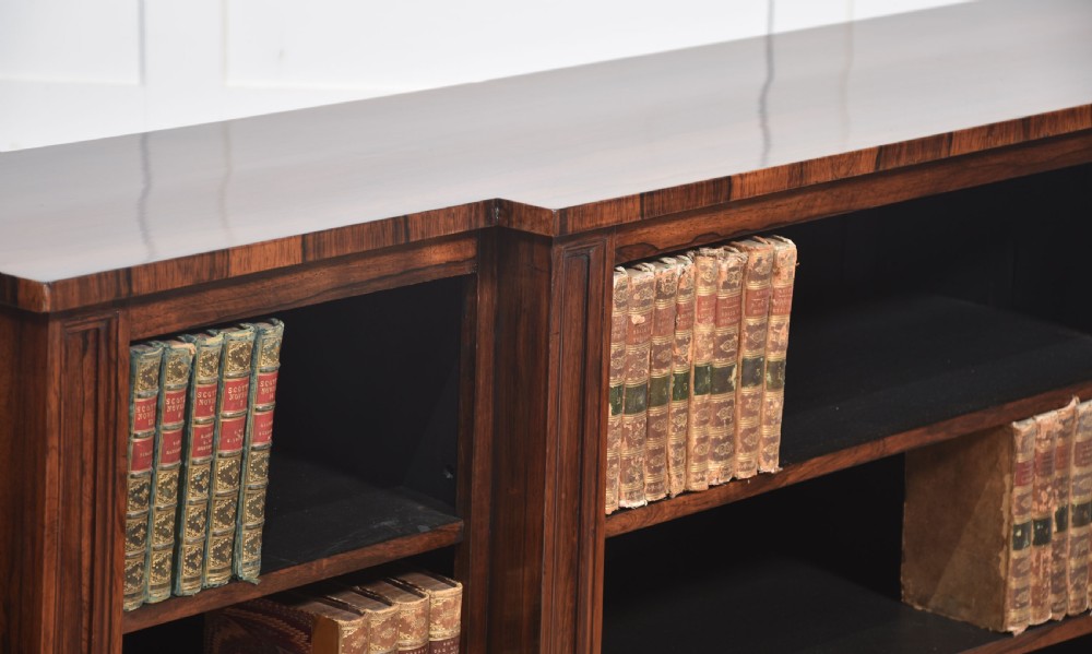 19th Century Rosewood dwarf breakfront open bookcase View IV