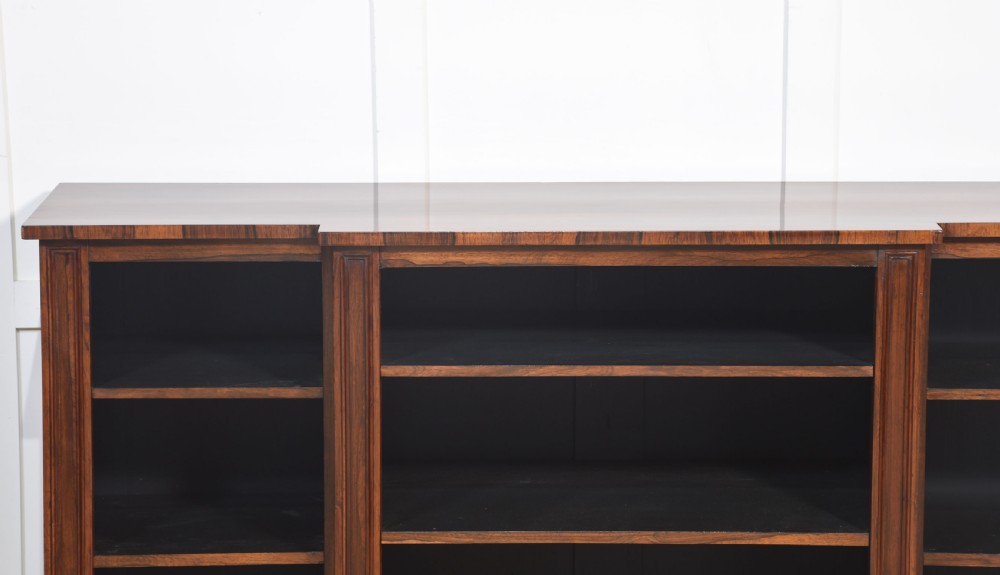19th Century Rosewood dwarf breakfront open bookcase View IX