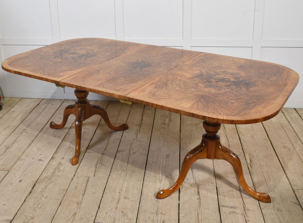 Regency style walnut twin pillar dining table View VI