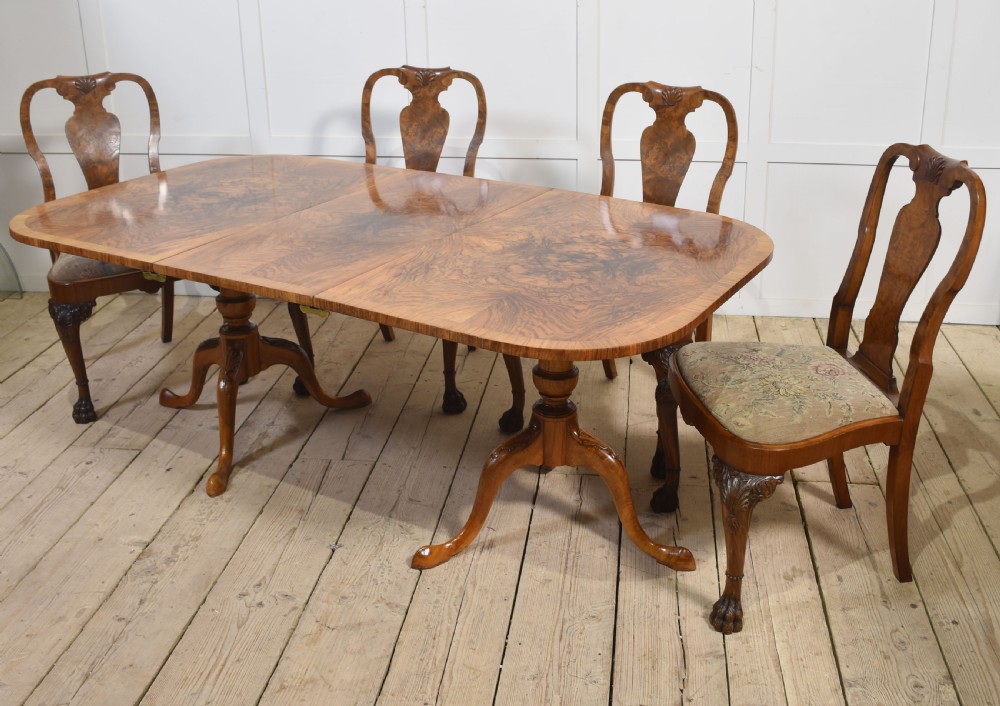 Regency style walnut twin pillar dining table View VII