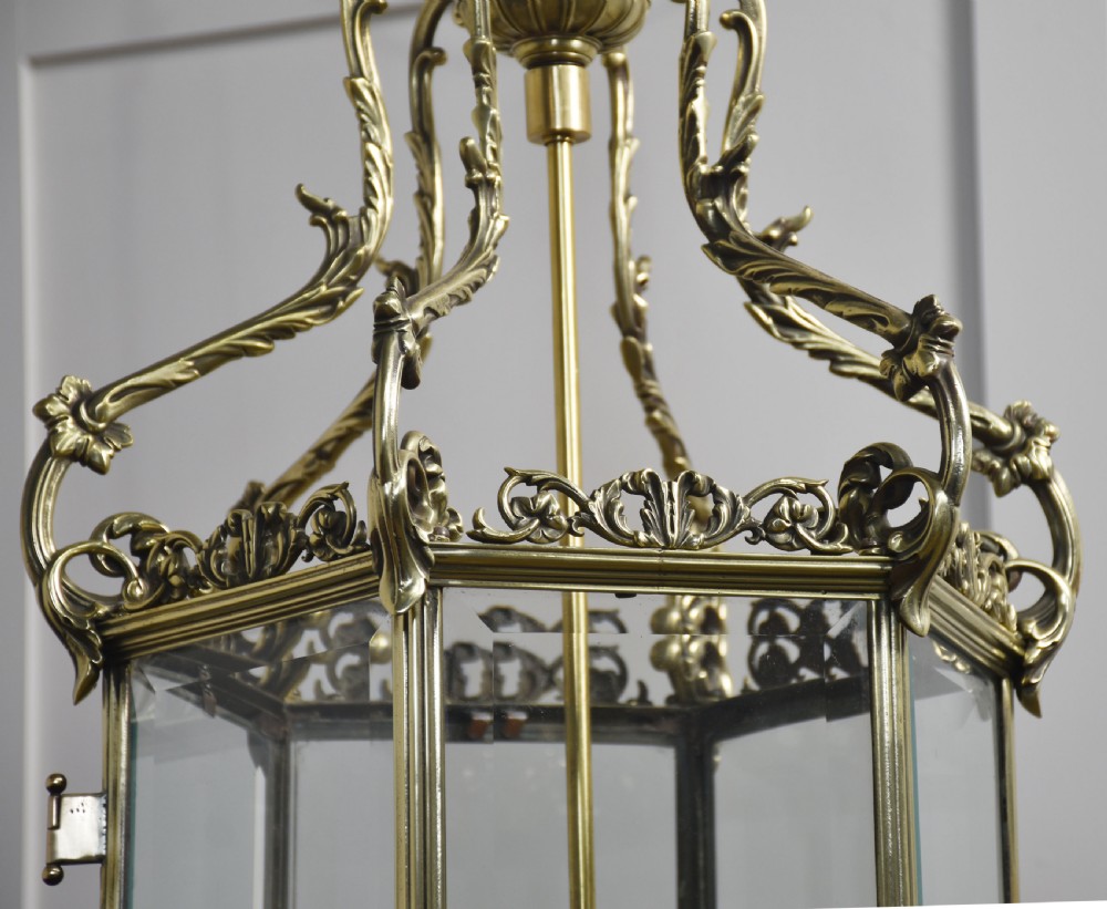 Brass hexagonal hall lantern View II