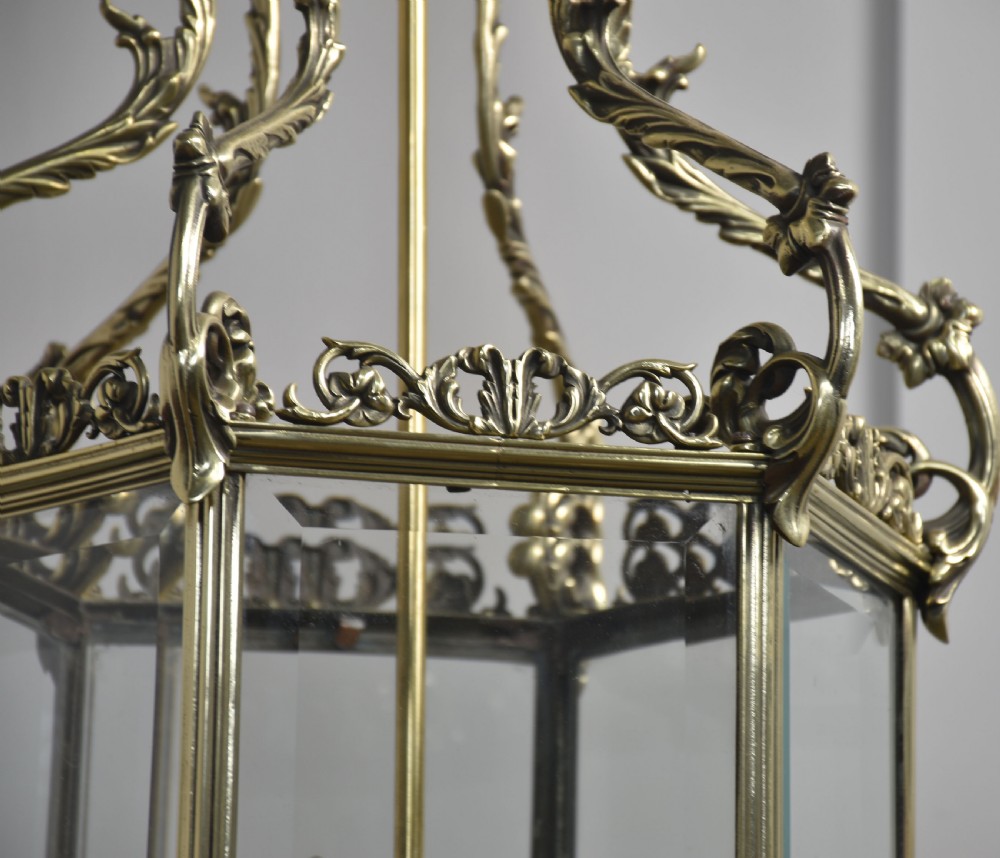 Brass hexagonal hall lantern View IV