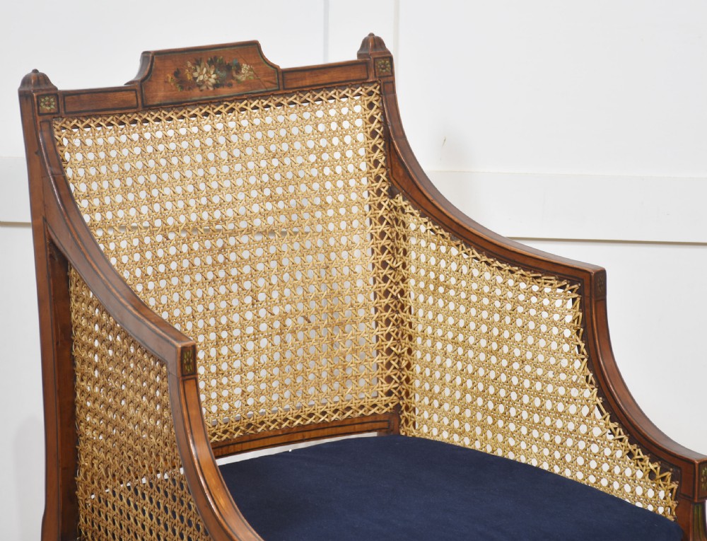 Pair of Sheraton revival satinwood and bergere armchairs View IV