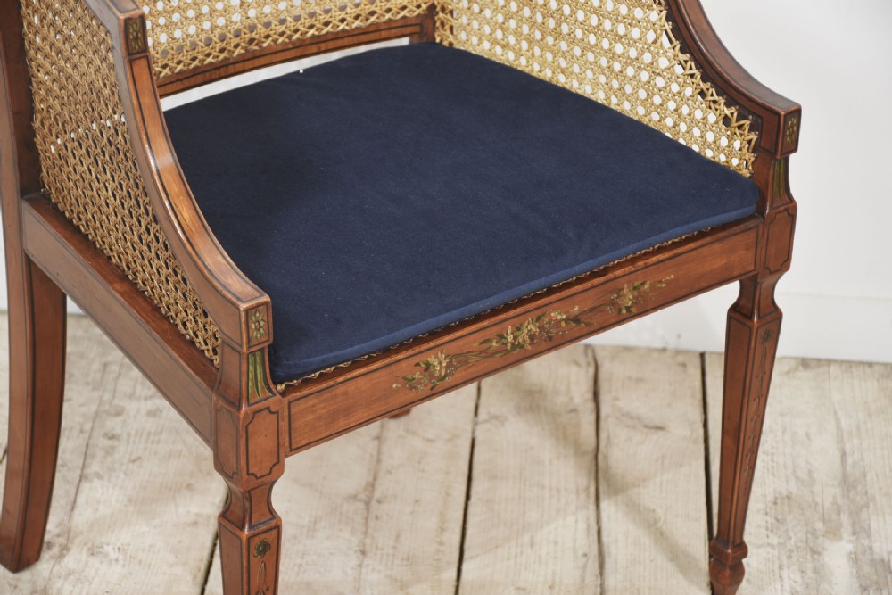 Pair of Sheraton revival satinwood and bergere armchairs View V
