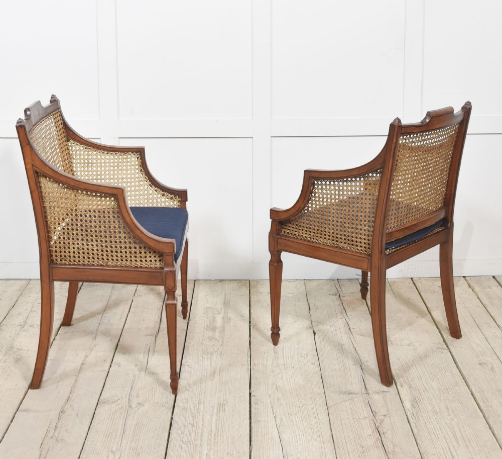 Pair of Sheraton revival satinwood and bergere armchairs View VIII