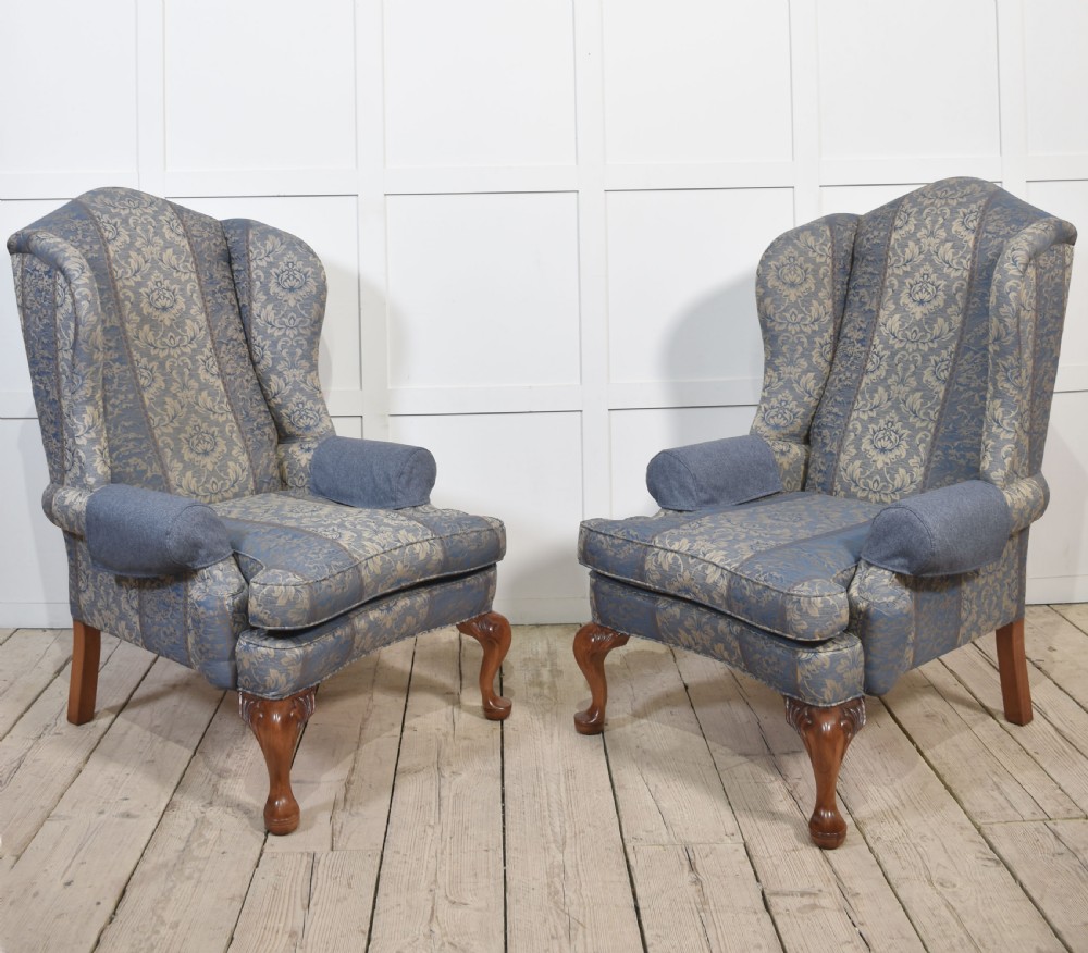 Pair of Georgian style wingback armchairs