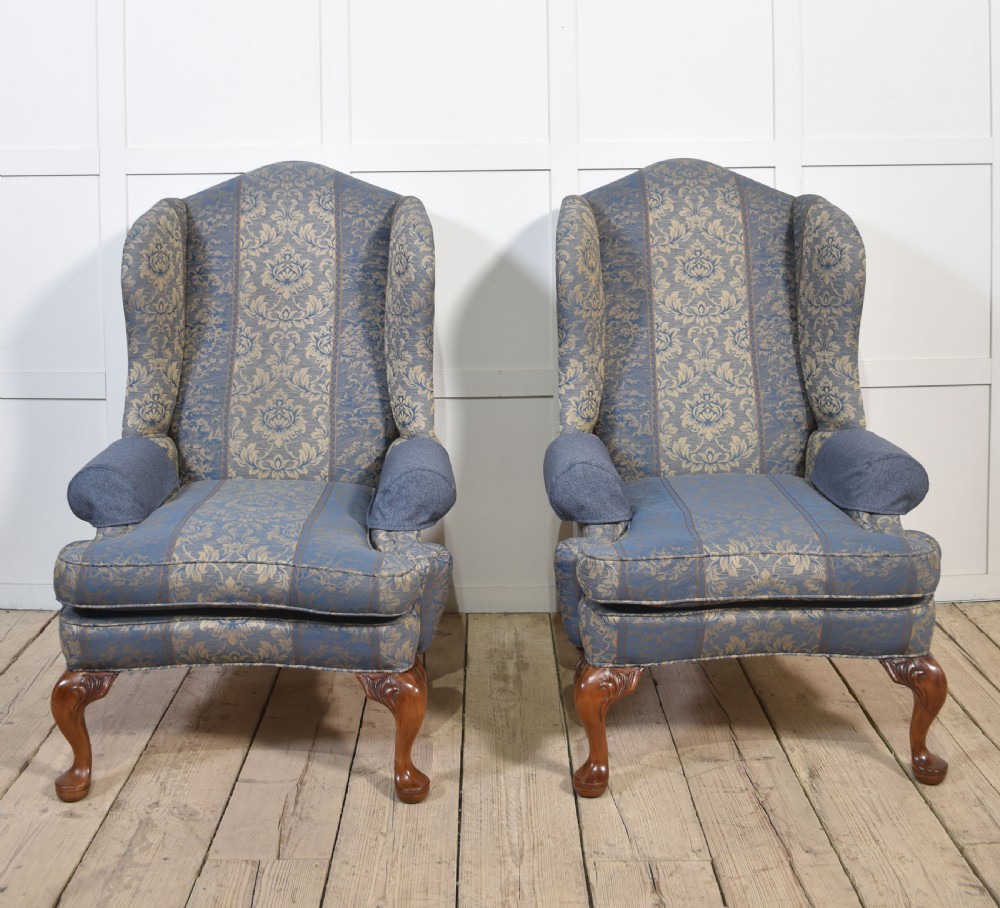 Pair of Georgian style wingback armchairs View V