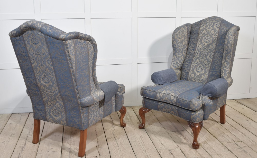 Pair of Georgian style wingback armchairs View X
