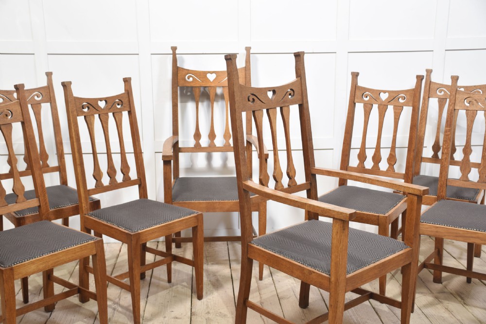Set of eight oak Arts and Crafts dining chairs View IV