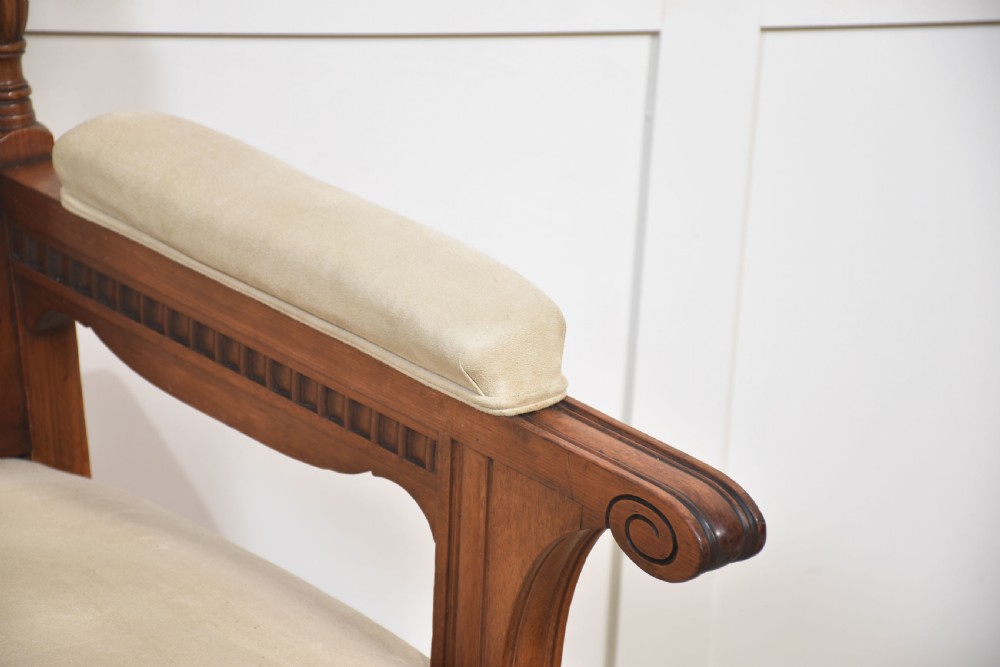 Pair of walnut upholstered library armchairs View VI