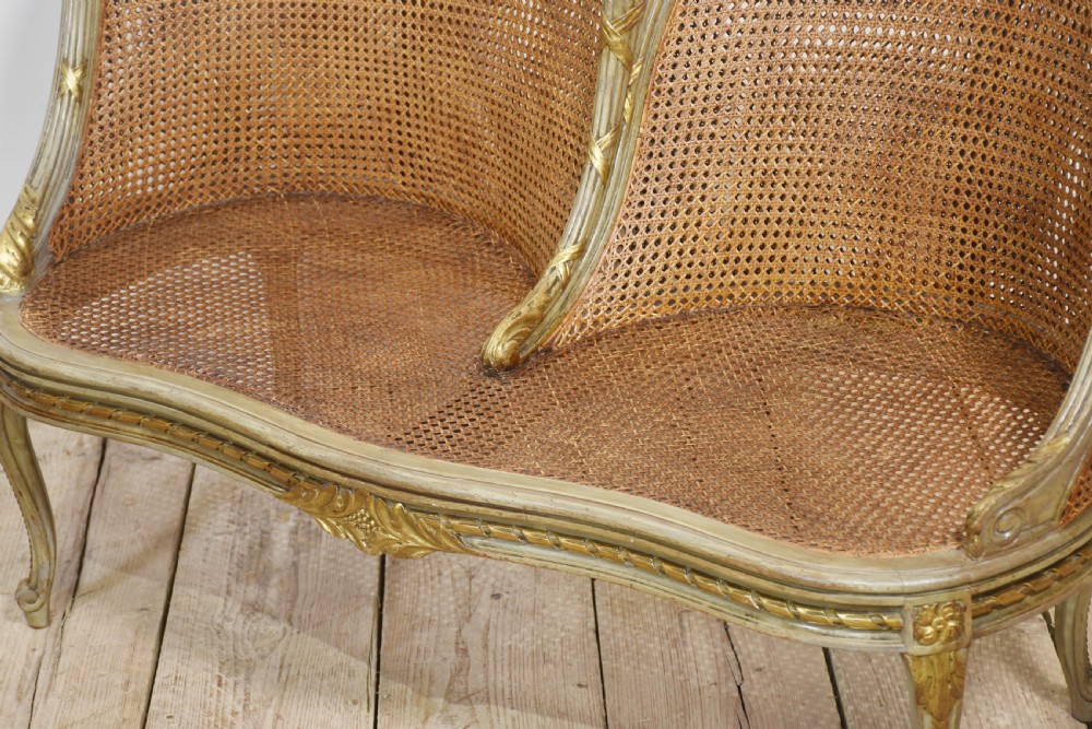 Painted and parcel gilt caned canape settee View XIII