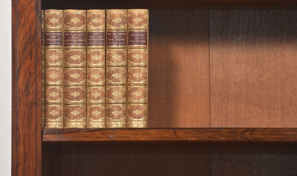 A tall 19th-century rosewood open bookcase with three upper shelves above a lower cabinet featuring two arched panel doors. View III