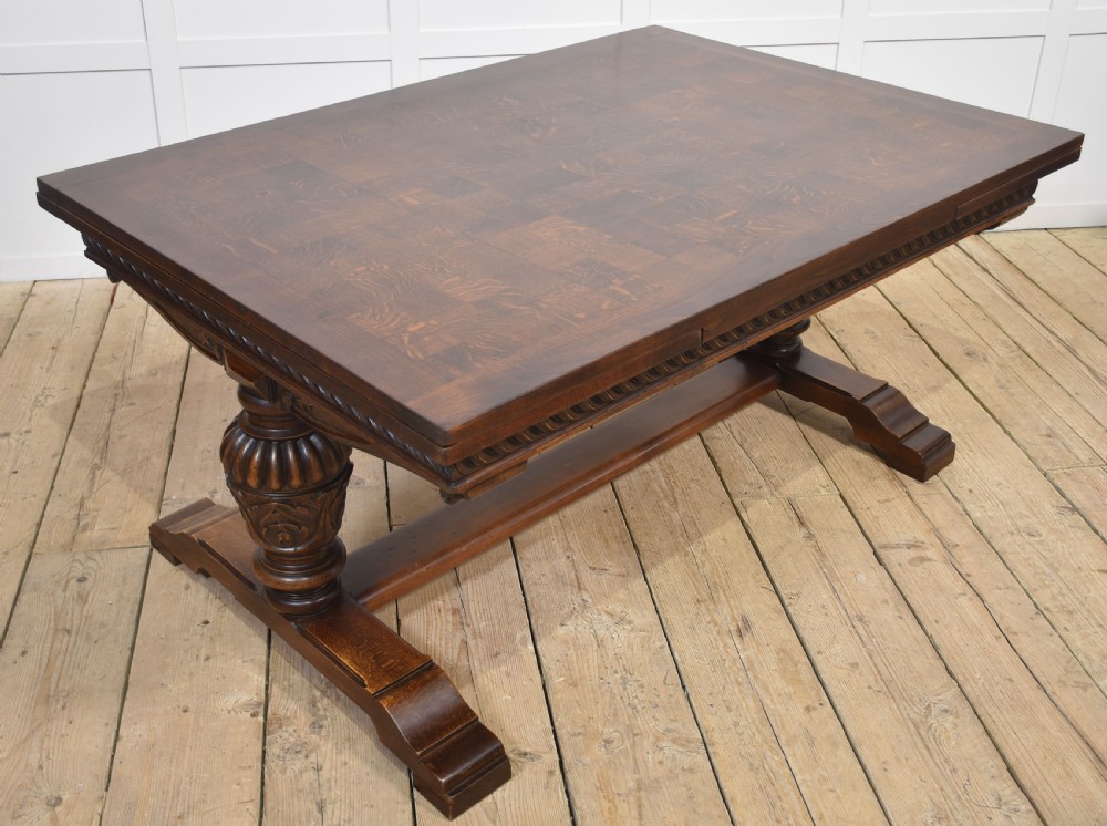 Large oak parquetry top refectory table