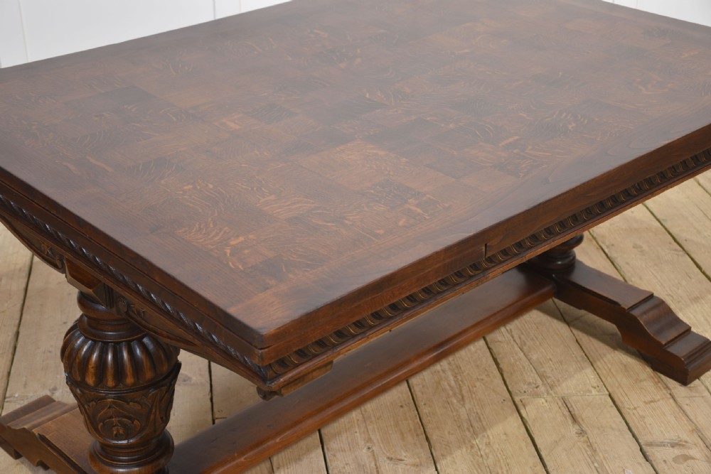 Large oak parquetry top refectory table View IV