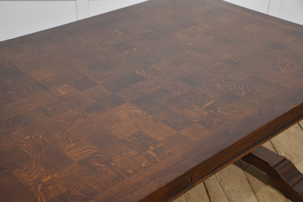 Large oak parquetry top refectory table View V