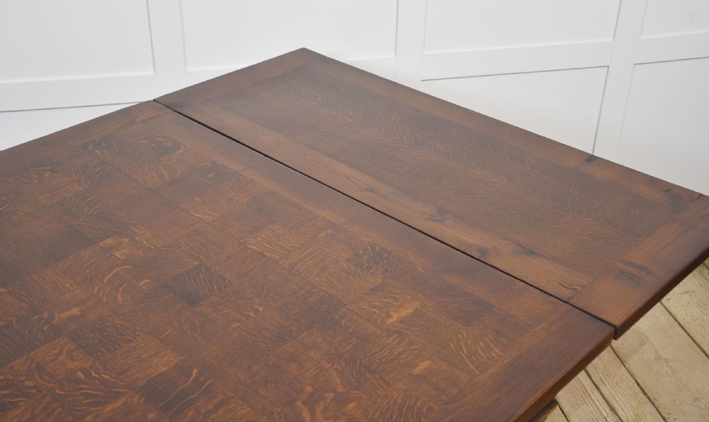 Large oak parquetry top refectory table View X