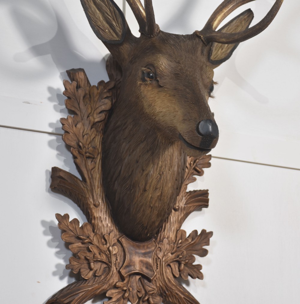 Large carved polychrome decorated stags head View VI