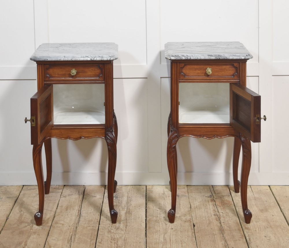 Pair of walnut marble top bedside cabinets View III