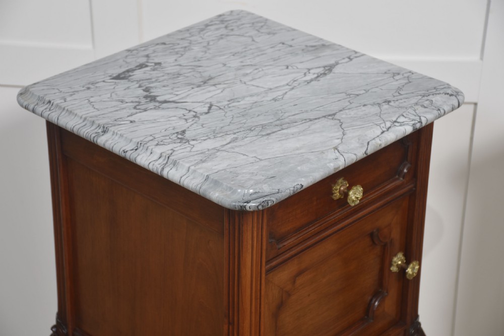 Pair of walnut marble top bedside cabinets View VI
