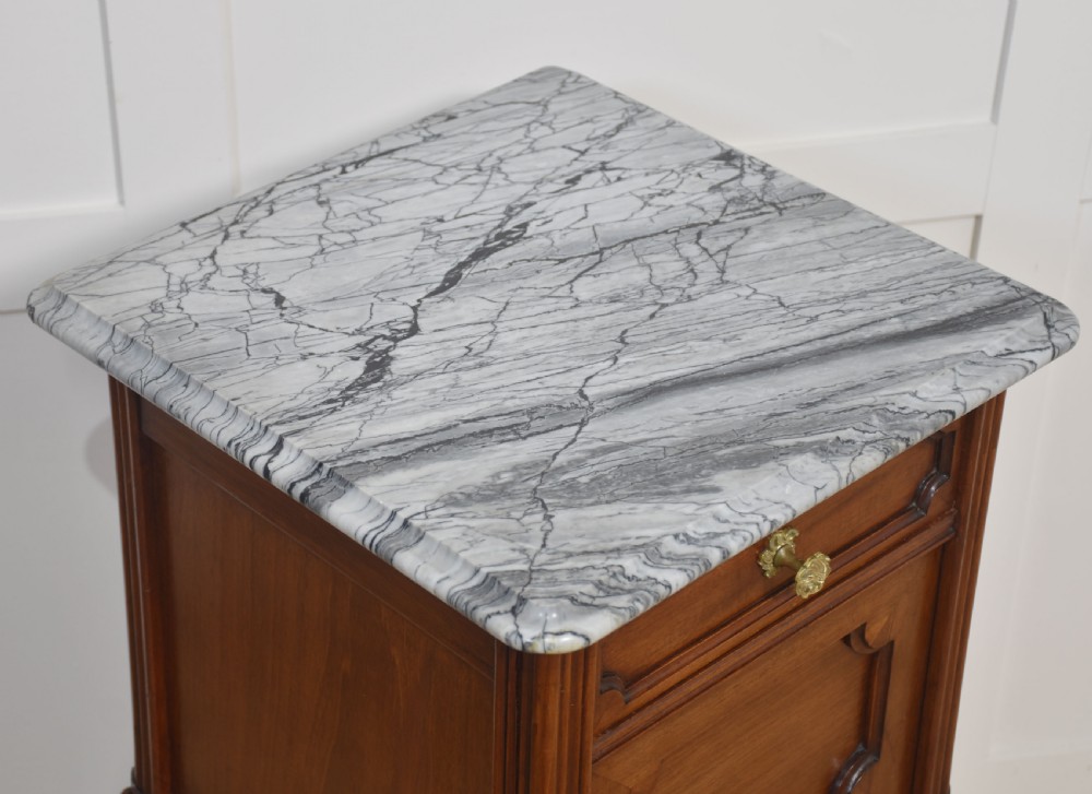 Pair of walnut marble top bedside cabinets View IX