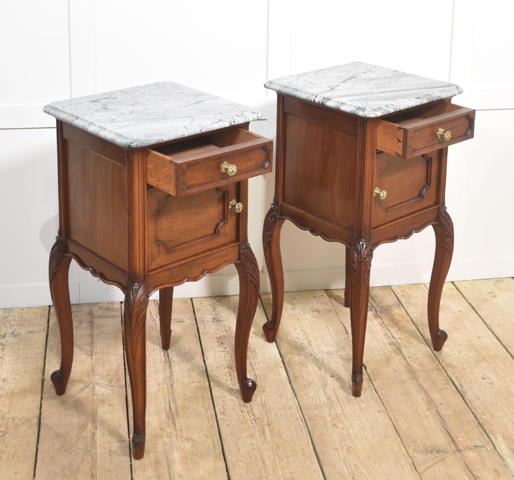 Pair of walnut marble top bedside cabinets View X