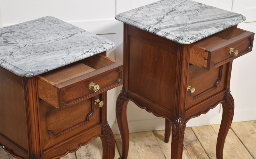 Pair of walnut marble top bedside cabinets View XI