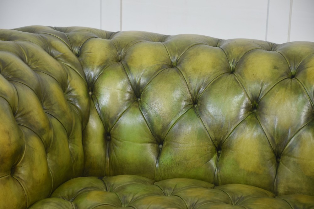 Hand-Dyed Green Leather Chesterfield Sofa View III